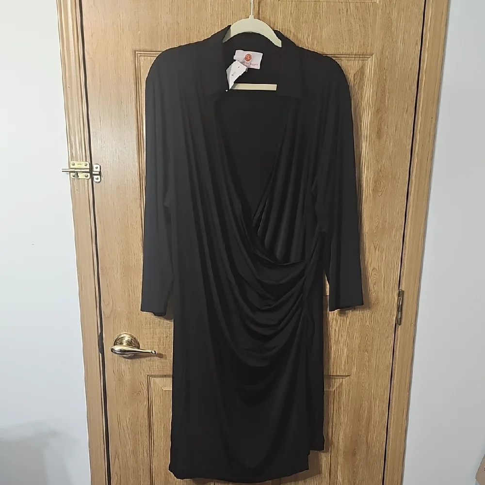 Black Draped Long Sleeve Dress - Picture 1 of 8